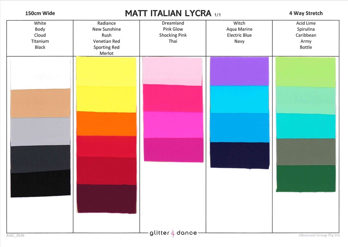 Matt Italian Lycra Chart