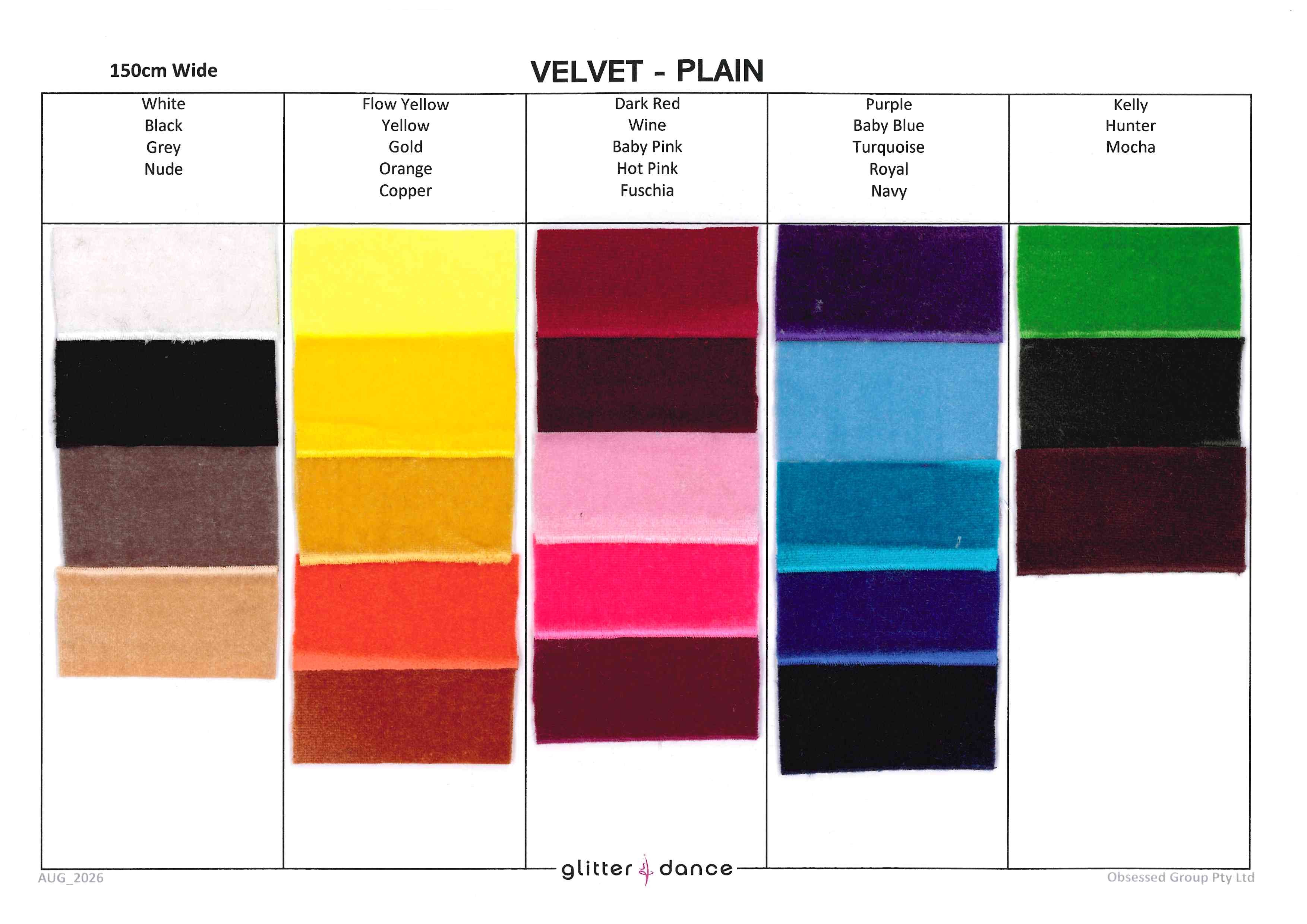 Velvet Spandex Chart
