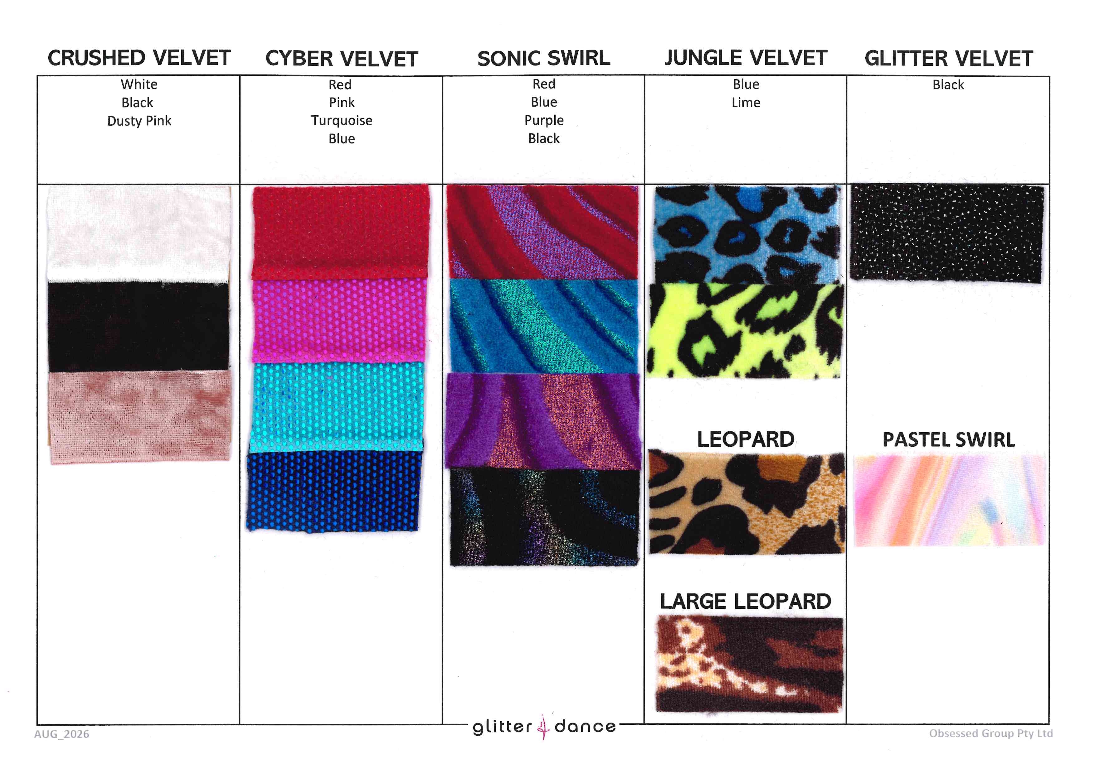 Velvet Spandex Chart