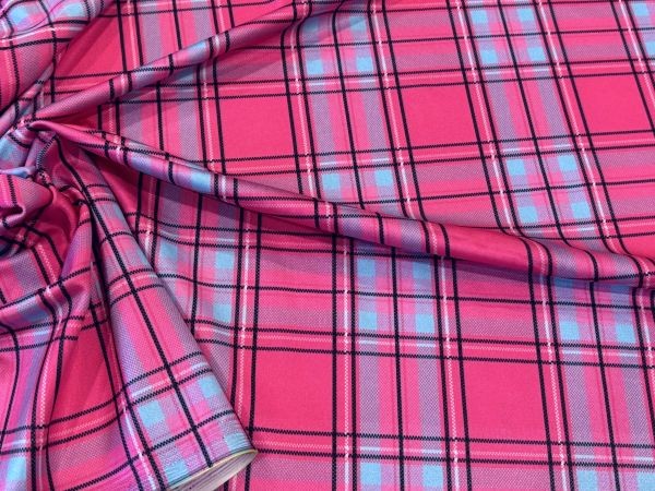 Pink Blue Tartan Spandex