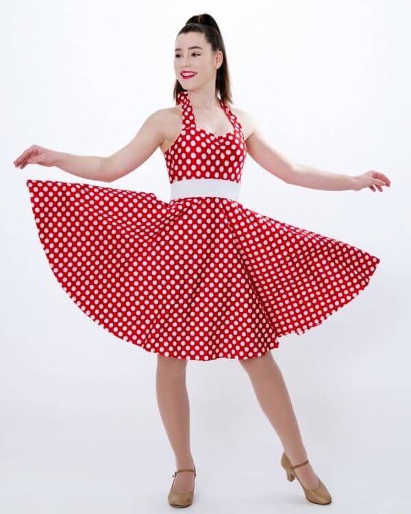 Dance Dots Spandex White on Red
