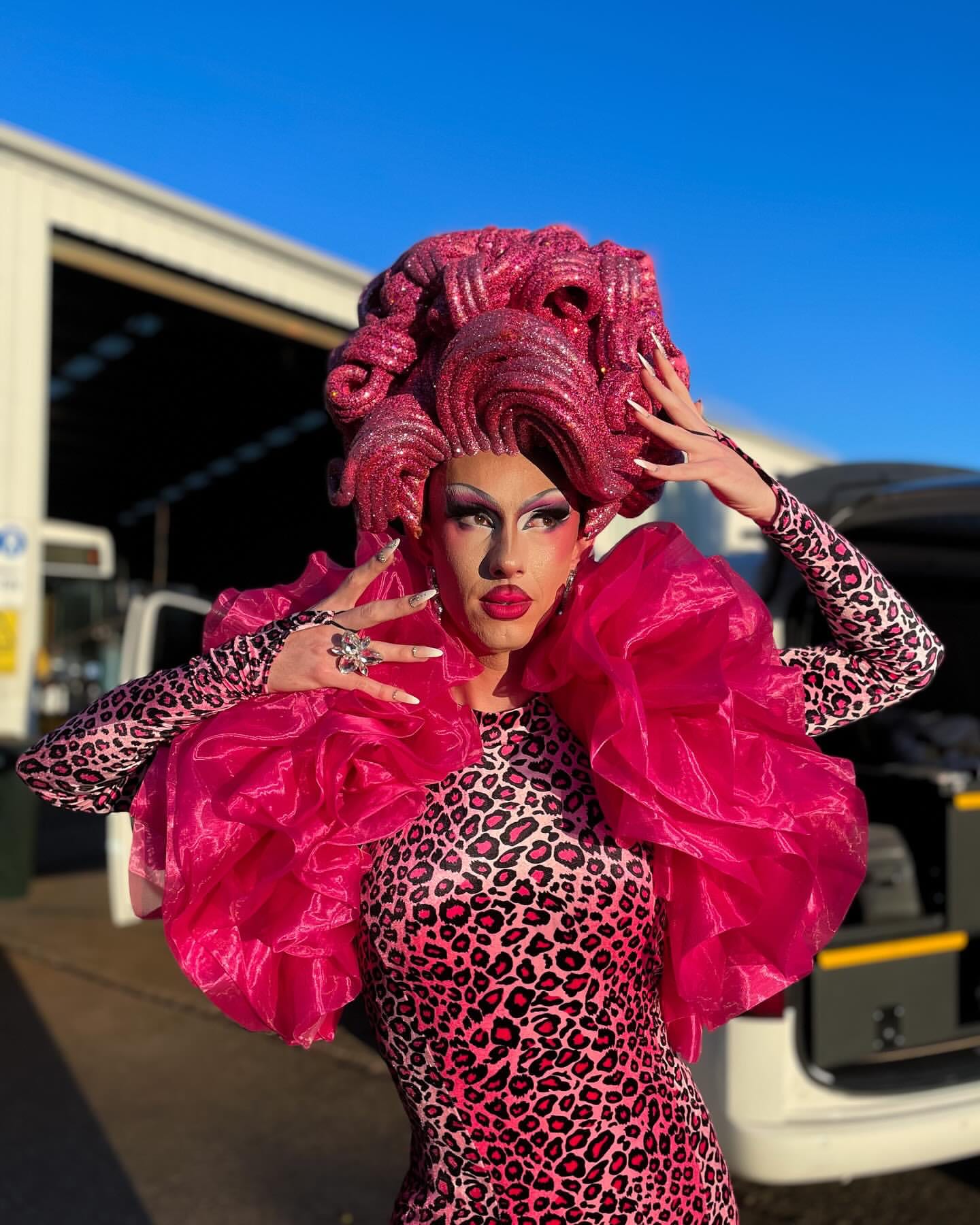 Pink leopard print costume with tulle ruffles