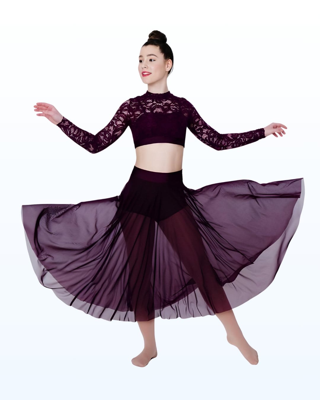 Lyrical costume in plum lace and mesh